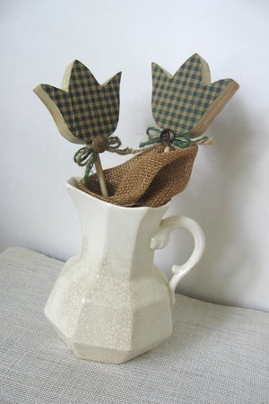 Gingham Plaid Flower Plant Stake Primitive Poke