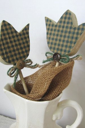 Gingham Plaid Flower Plant Stake Primitive Poke