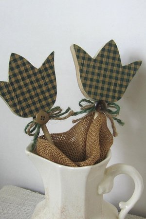 Gingham Plaid Flower Plant Stake Primitive Poke