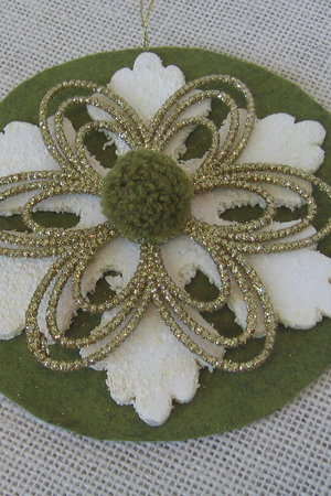 Upcycled Sage Green and Gold Snowflake Ornament