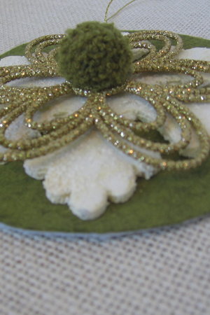 Upcycled Sage Green and Gold Snowflake Ornament