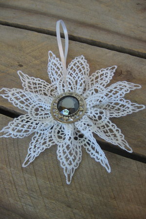 Set of 2 White Lace Snowflake Ornaments