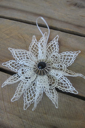 Set of 2 White Lace Snowflake Ornaments