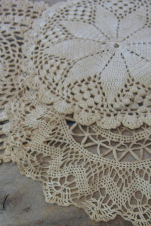 Coffee Stained Round Crochet Doilies