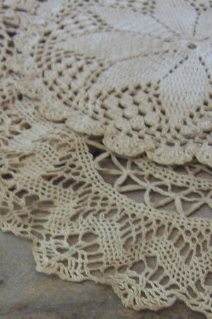 Set of 3 Coffee Stained Primitive Doilies