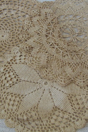 Set of 3 Coffee Stained Primitive Doilies