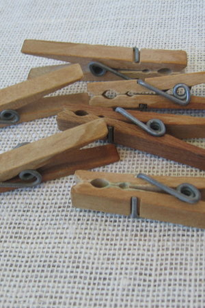 Vintage Spring Wood Clothespins