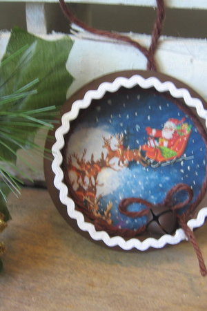 Upcycled Ribbon Spool Santa Themed Ornament