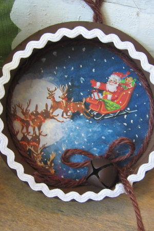 Upcycled Ribbon Spool Santa Themed Ornament