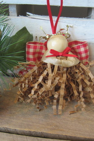 Primitive Brown Crimp Paper Angel Ornament