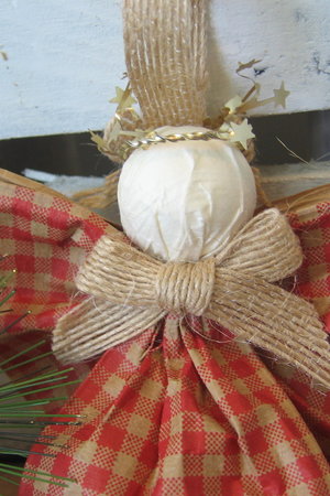 Primitive Orange and Tan Plaid Hanging Angel Ornament