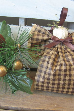 Primitive Brown and Tan Plaid Hanging Angel Ornament
