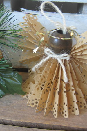 Brown Paper Lace Ribbon Angel Ornament