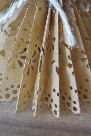 Primitive Handcrafted Brown Paper Lace Ribbon Hanging Angel Ornament