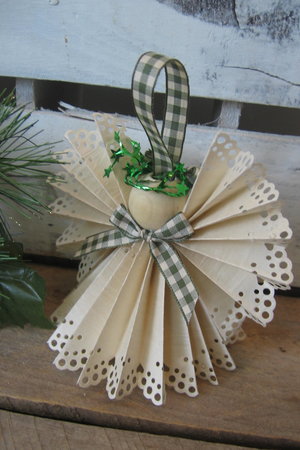 Beige paper ribbon angel ornament