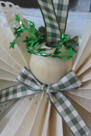 Primitive Handcrafted Beige Paper Lace Ribbon Hanging Angel Ornament