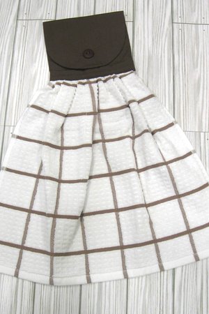 Brown and White Plaid Farmhouse Kitchen Hanging Towel