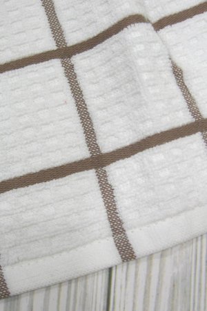 Brown and White Plaid Farmhouse Kitchen Hanging Towel