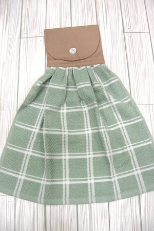 Soft Green and White Farmhouse Plaid Kitchen Tea Towel