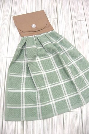 Green and White Plaid Farmhouse Kitchen Hanging Towel