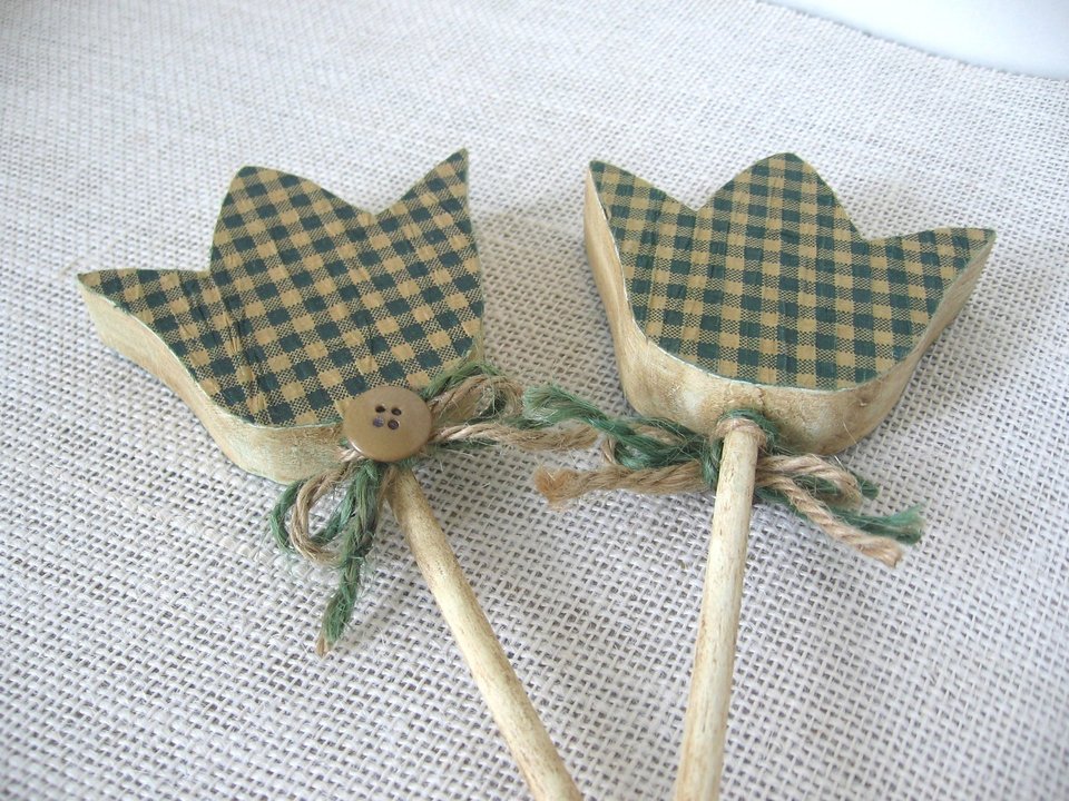 Gingham Plaid Flower Plant Stake Primitive Poke