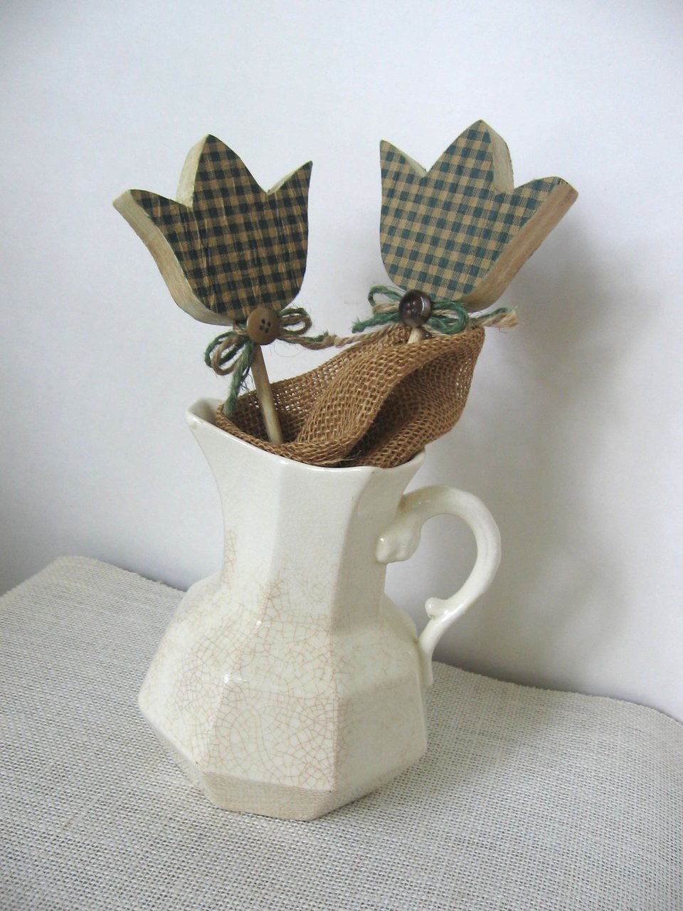 Gingham Plaid Flower Plant Stake Primitive Poke