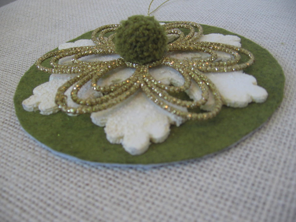 Upcycled Sage Green and Gold Snowflake Ornament