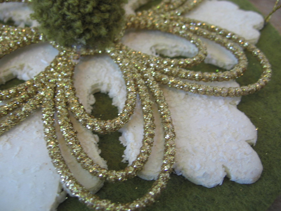 Upcycled Sage Green and Gold Snowflake Ornament