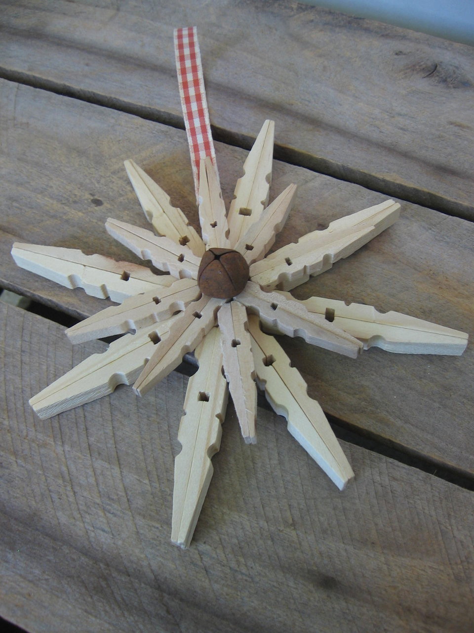Wooden Clothespin Country Snowflake Ornament