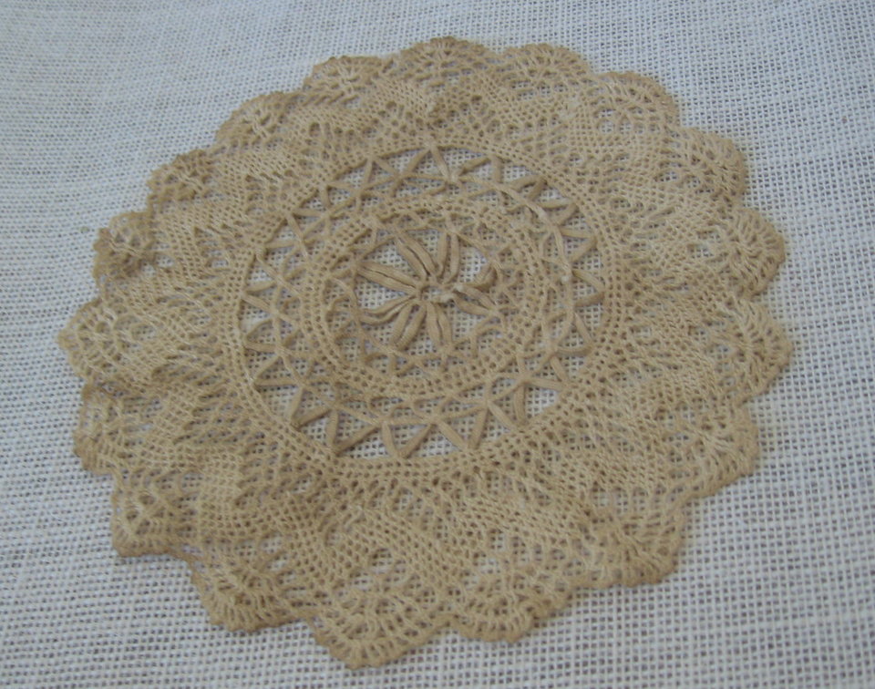 Set of 3 Coffee Stained Primitive Doilies