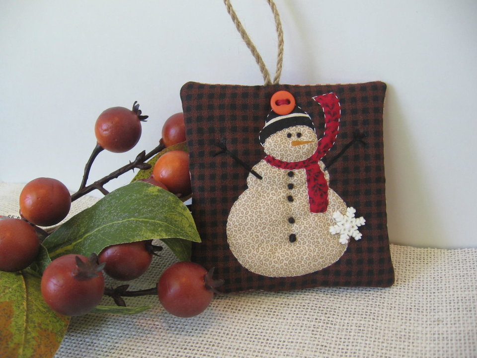 Quilted Snowman Fabric Christmas Ornament