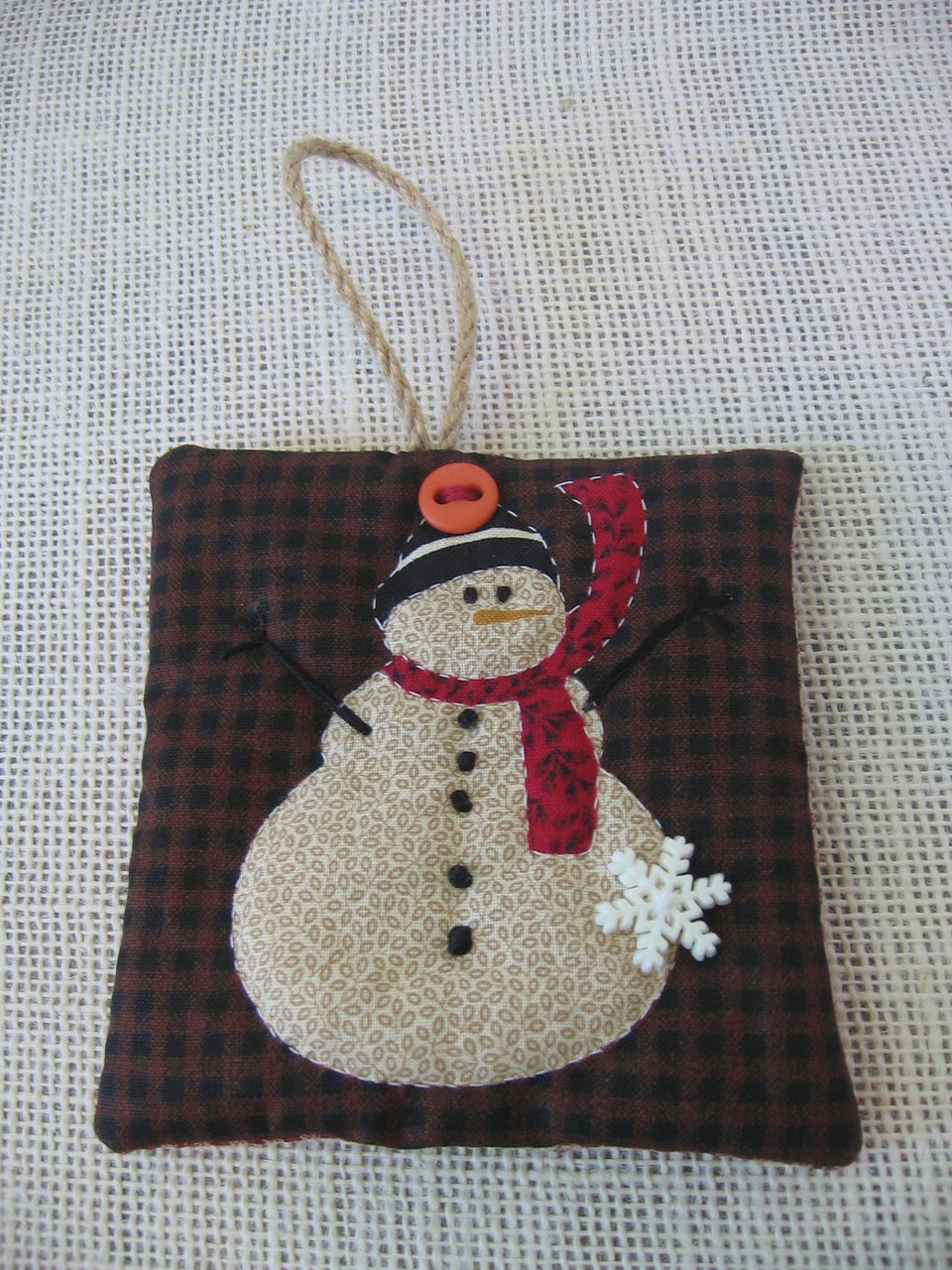 Quilted Snowman Fabric Christmas Ornament