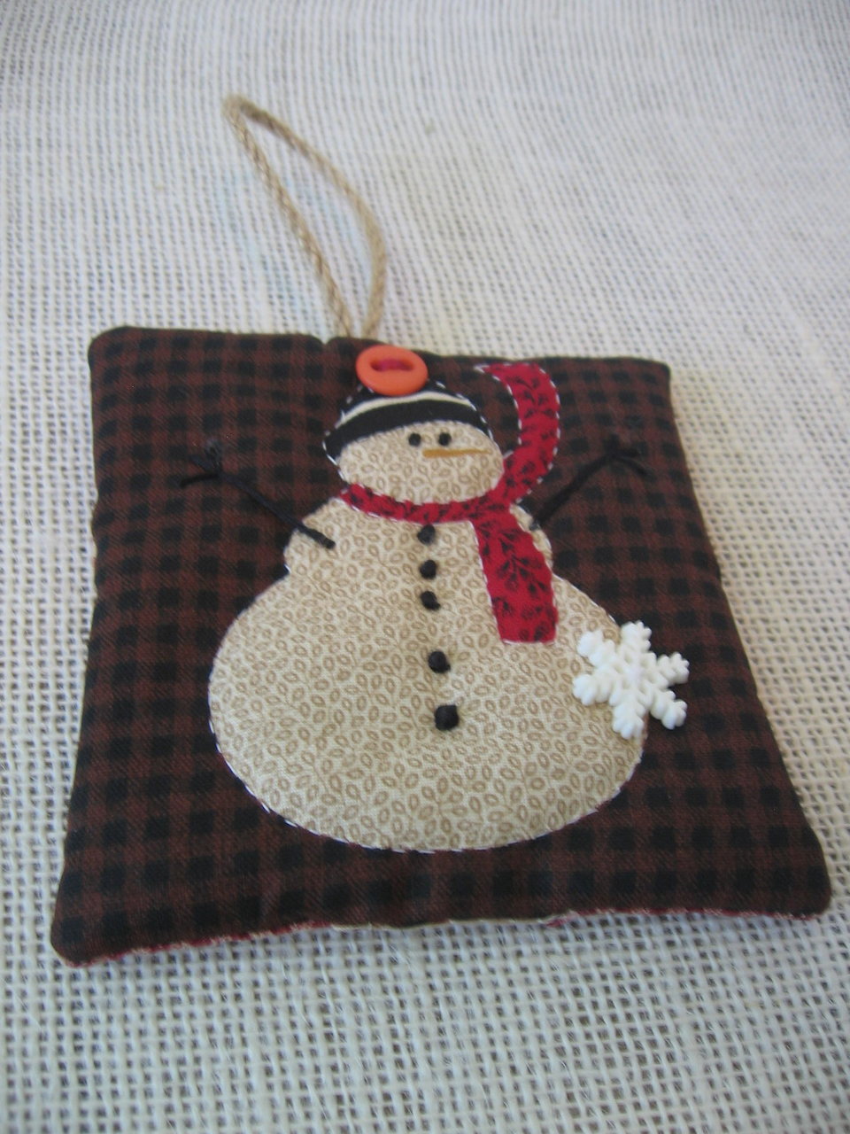 Quilted Snowman Fabric Christmas Ornament