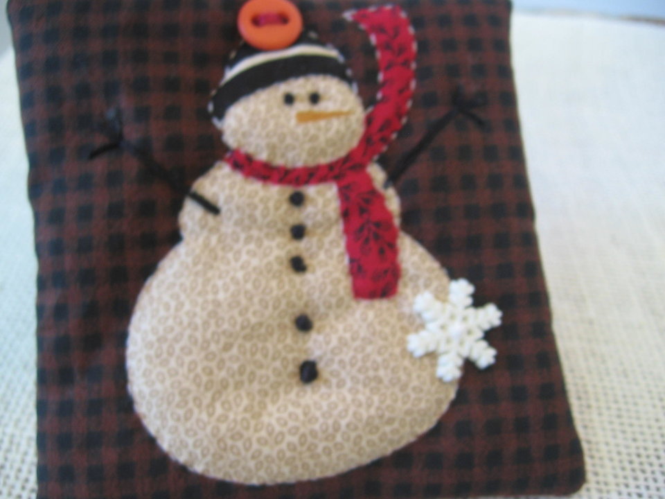 Quilted Snowman Fabric Christmas Ornament