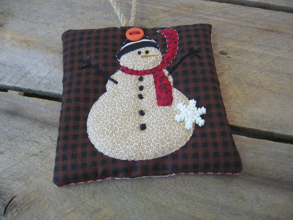 Quilted Snowman Fabric Christmas Ornament