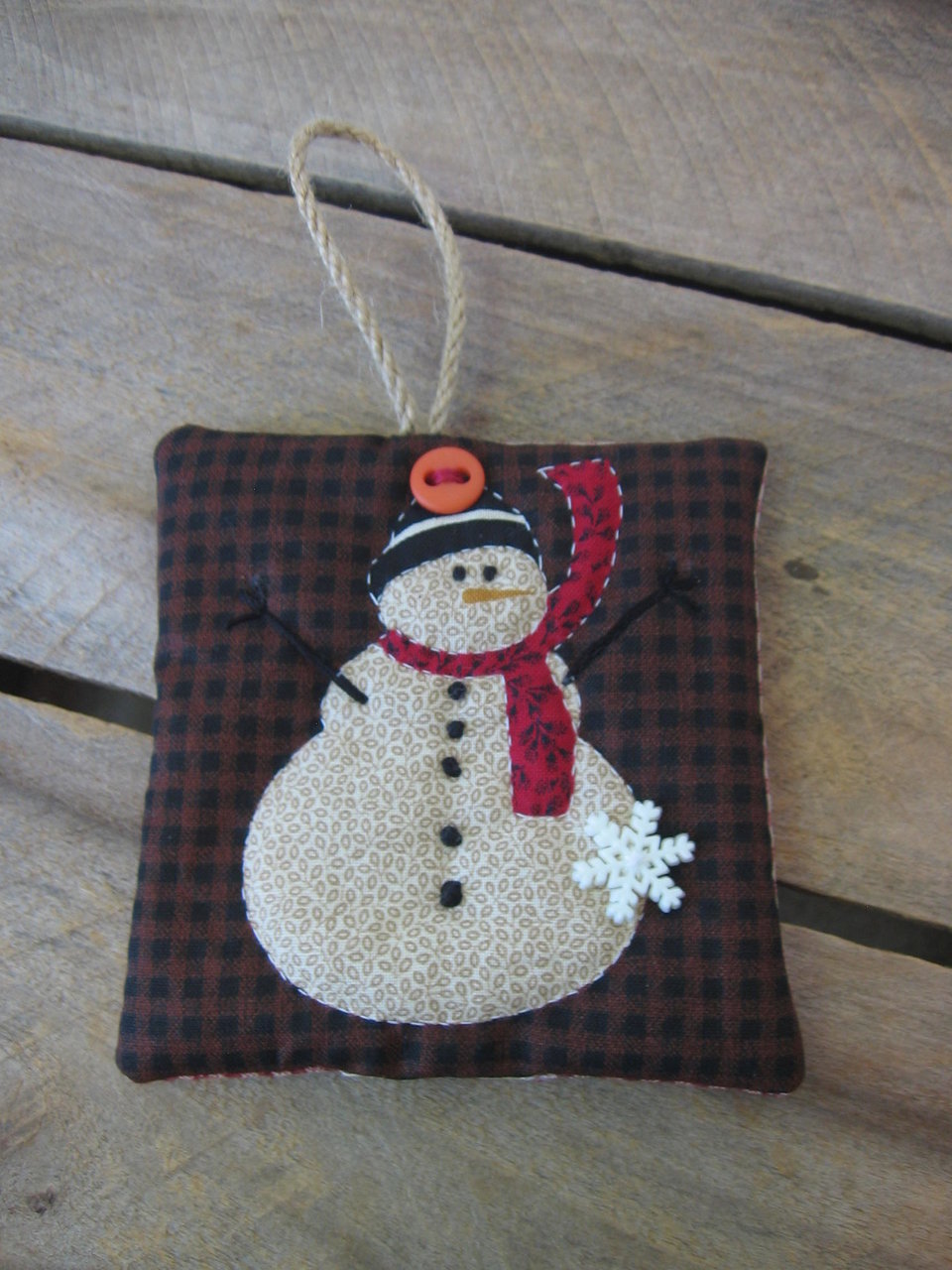 Quilted Snowman Fabric Christmas Ornament