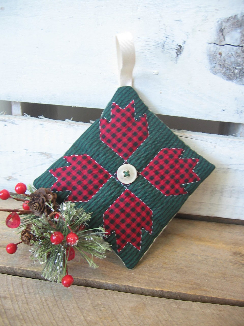 Quilted Fabric Christmas Ornament Bear Claw Design