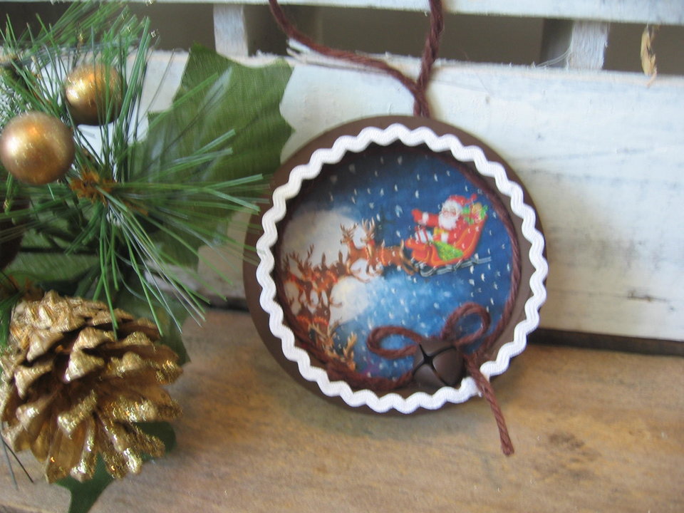 Upcycled Ribbon Spool Santa Themed Ornament