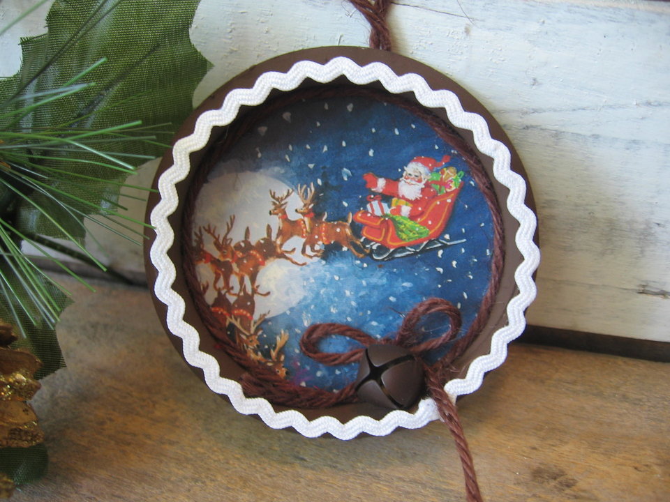 Upcycled Ribbon Spool Santa Themed Ornament