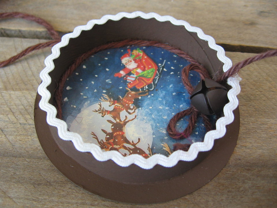 Upcycled Ribbon Spool Santa Themed Ornament
