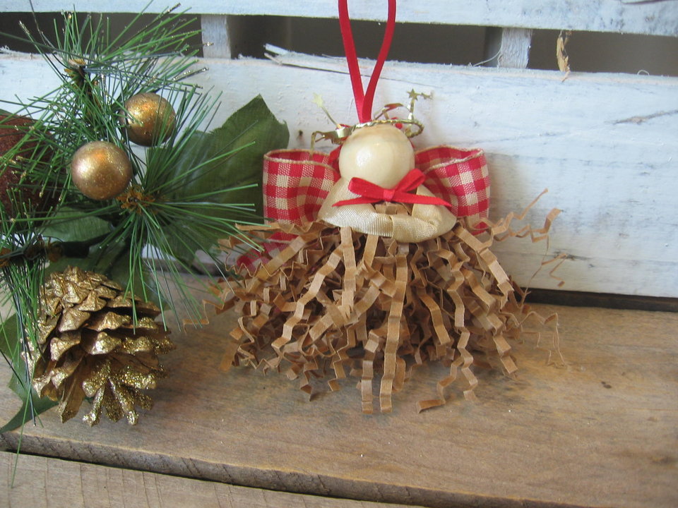 Primitive Brown Crimp Paper Angel Ornament