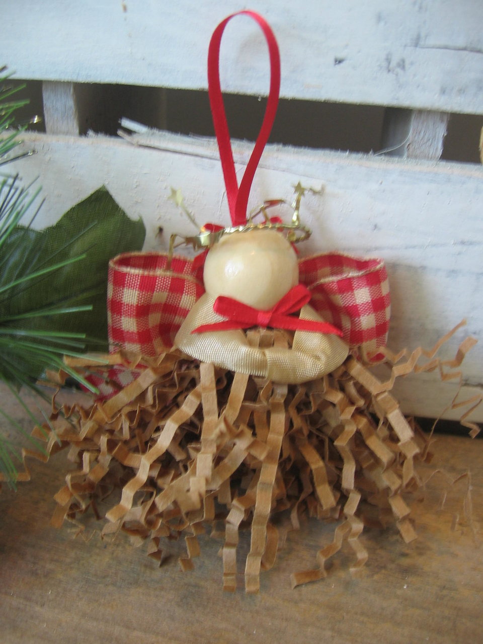Primitive Brown Crimp Paper Angel Ornament