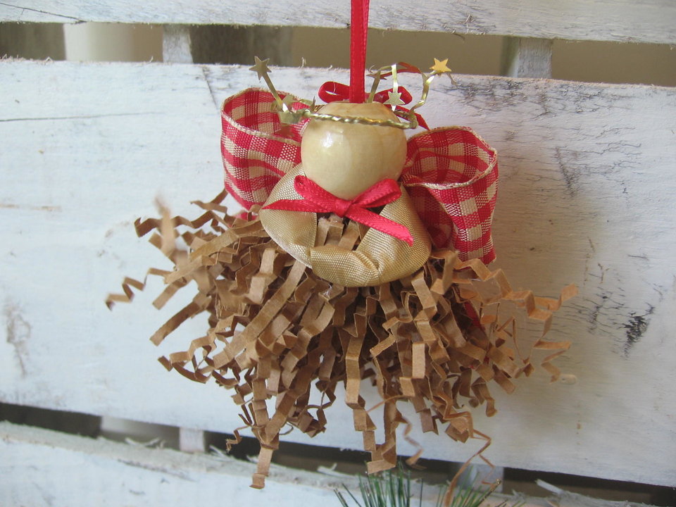 Primitive Brown Crimp Paper Angel Ornament