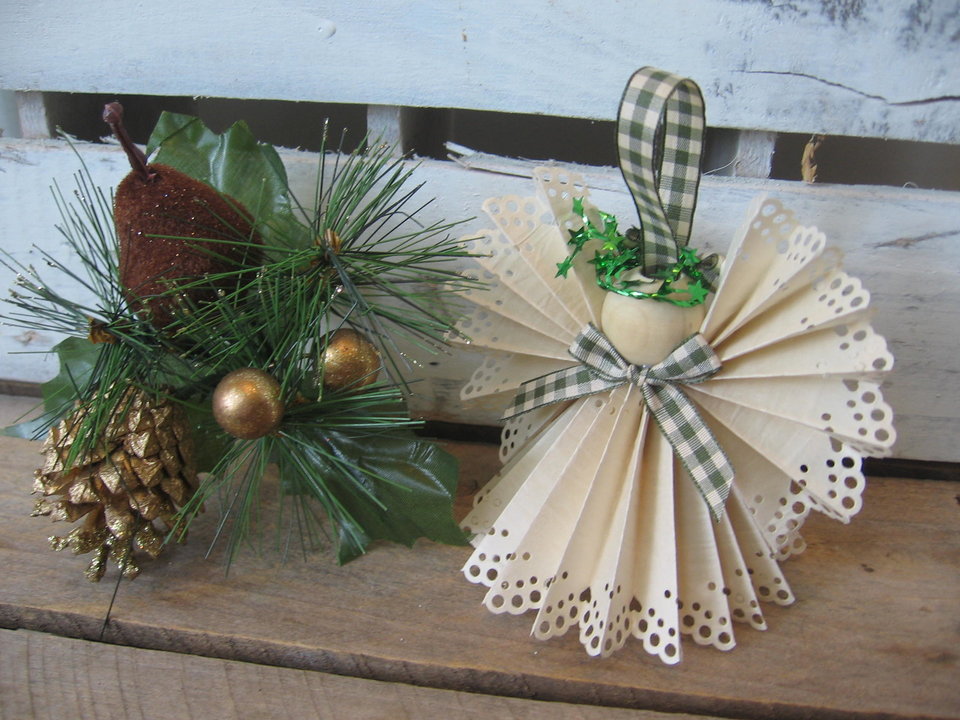 Primitive Handcrafted Beige Paper Lace Ribbon Hanging Angel Ornament