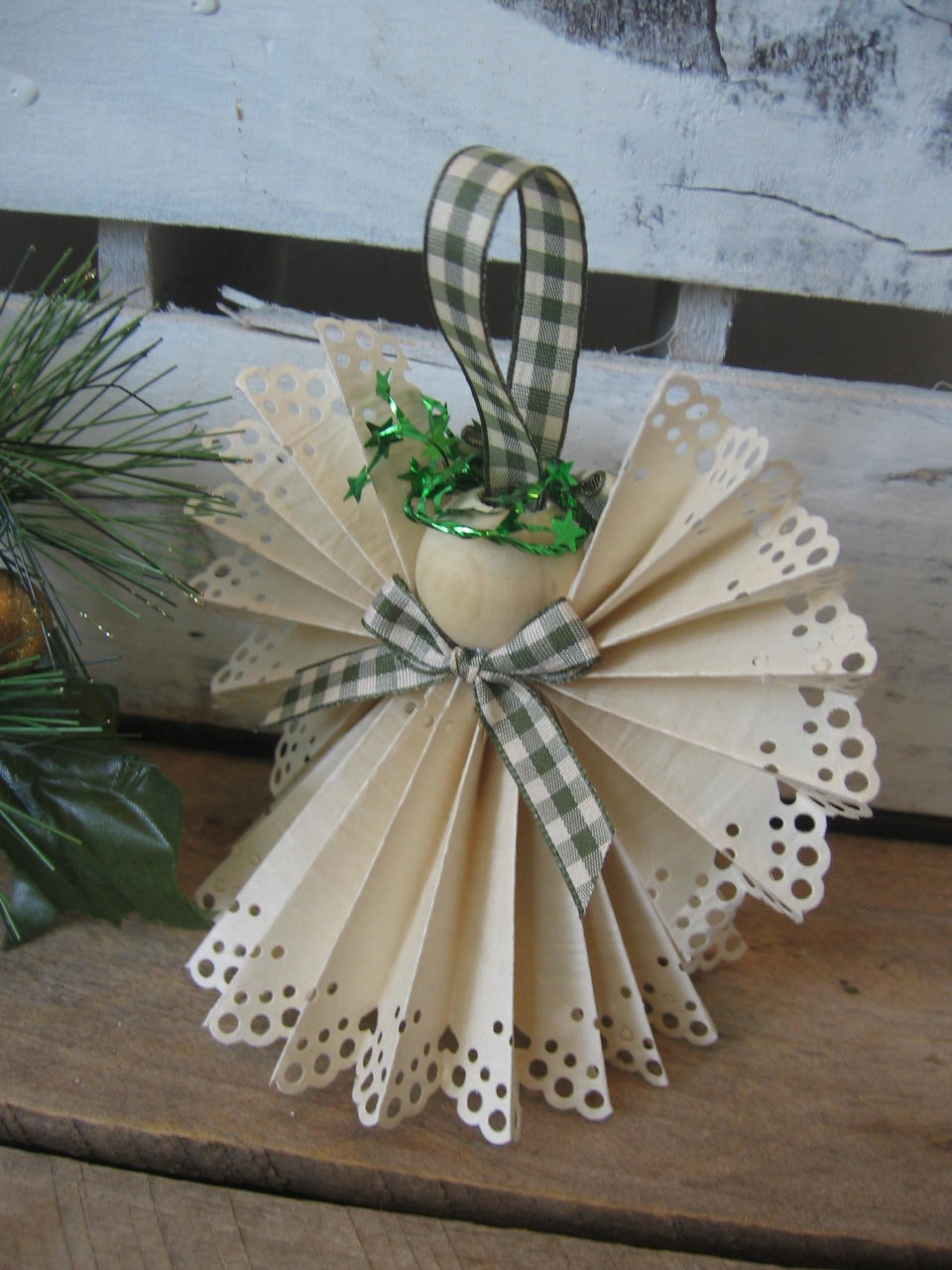 Beige paper ribbon angel ornament