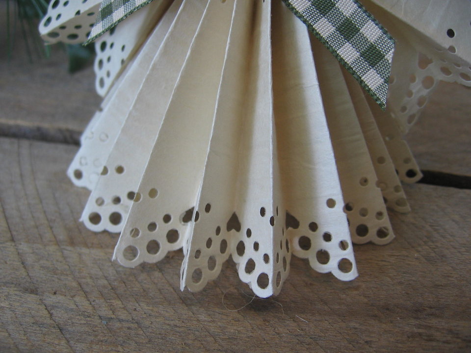 Primitive Handcrafted Beige Paper Lace Ribbon Hanging Angel Ornament