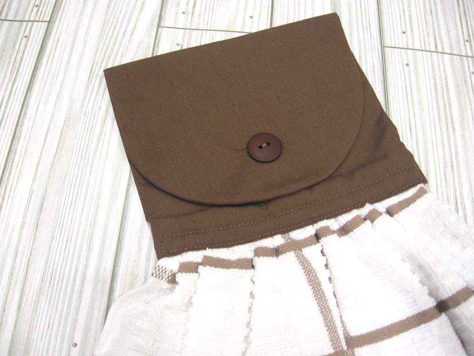 Brown and White Plaid Farmhouse Kitchen Hanging Towel
