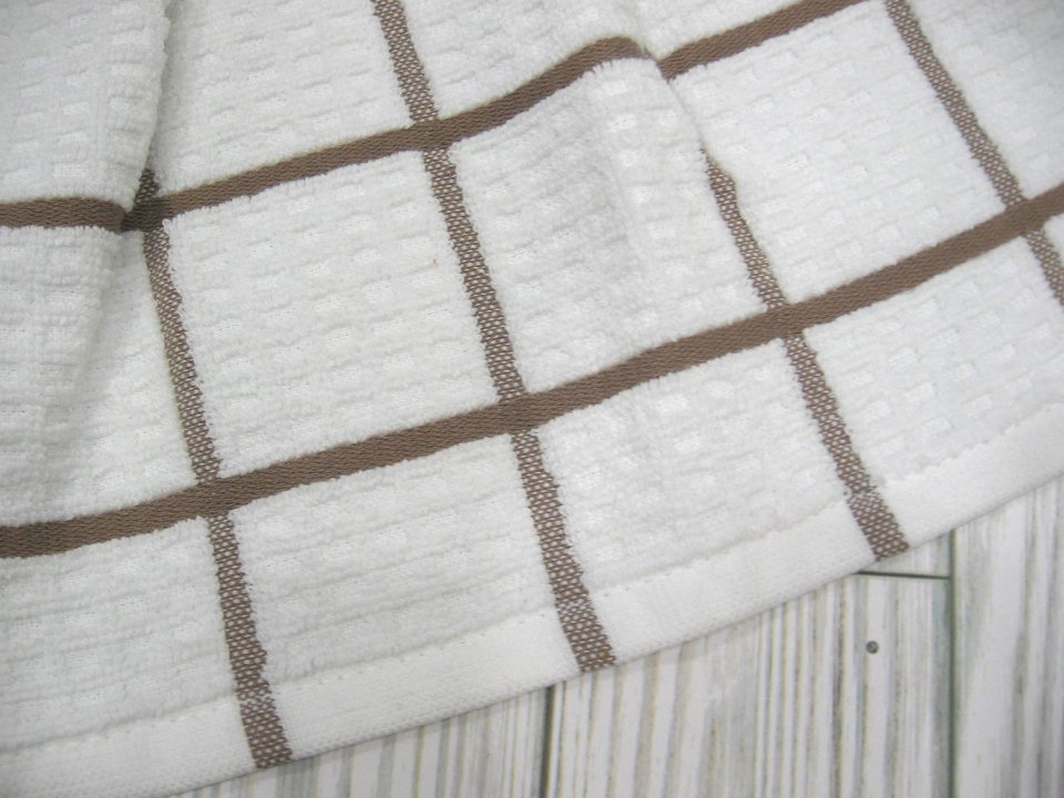 Brown and White Plaid Farmhouse Kitchen Hanging Towel