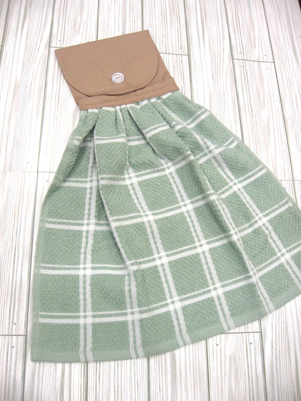 Green and White Plaid Farmhouse Kitchen Hanging Towel
