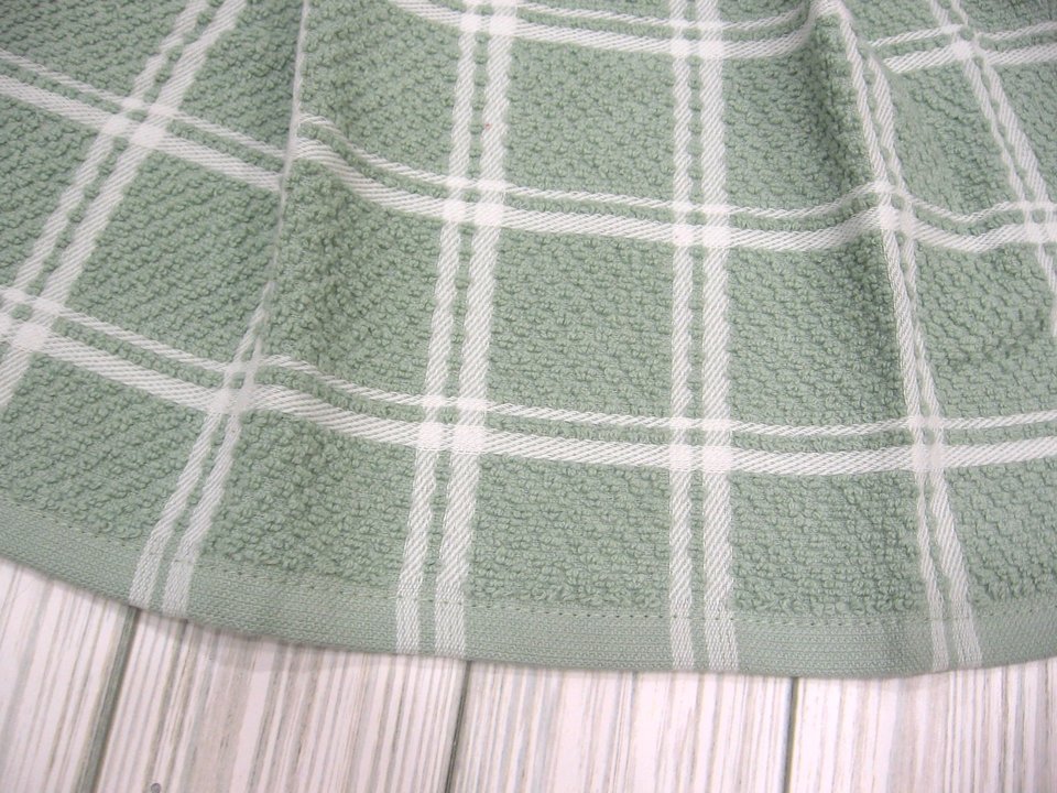 Green and White Plaid Farmhouse Kitchen Hanging Towel